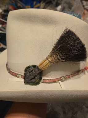Stetson White Felt Hat with Black-Brown Brush Accent and Grey And Pink Trim